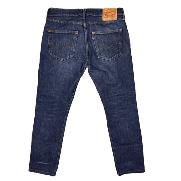 LEVI'S 501 Original Fit Distressed Button Fly Dark Blue Wash Jeans Size 32 - Picture 2 of 6